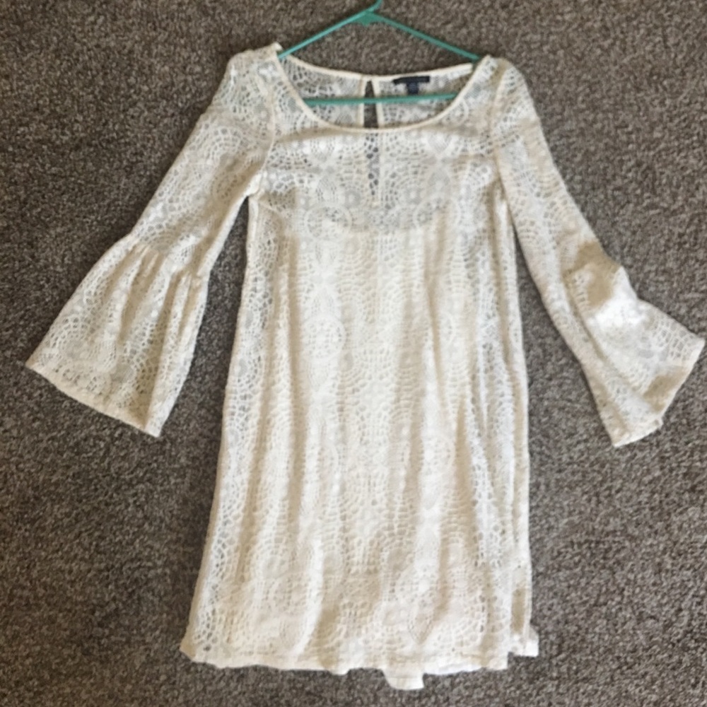 Cream Boho Mini Dress w/ bell sleeves